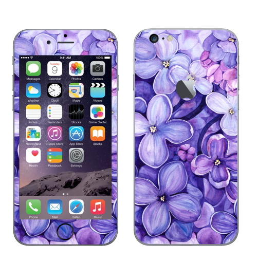 Наклейка на Телефон Apple iPhone 6 plus с яблоком Акварельная Сирень,  купить в Москве – интернет-магазин Allskins, сиреневый, сирень, сиренево, сиреневая, цветы, lilac, фиолетовый, цветущая