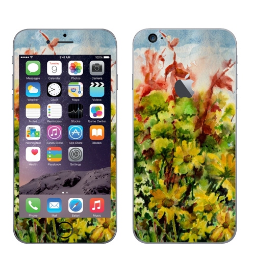 Наклейка на Телефон Apple iPhone 6 plus с яблоком Цветы и солнце,  купить в Москве – интернет-магазин Allskins, позитив, любовь, желтые, цветы, лето