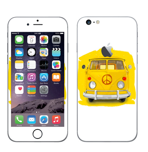 Наклейка на Телефон Apple iPhone 6 plus с яблоком Солнечный автобус,  купить в Москве – интернет-магазин Allskins, желтый, автобус, автомобиль, транспорт, хиппи, гранж, ретро