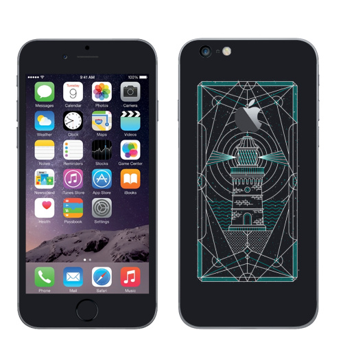 Наклейка на Телефон Apple iPhone 6 plus с яблоком Ночной маяк,  купить в Москве – интернет-магазин Allskins, маяк, светильник, морская, ночь, магия, узор, минимализм, геометрический, космос