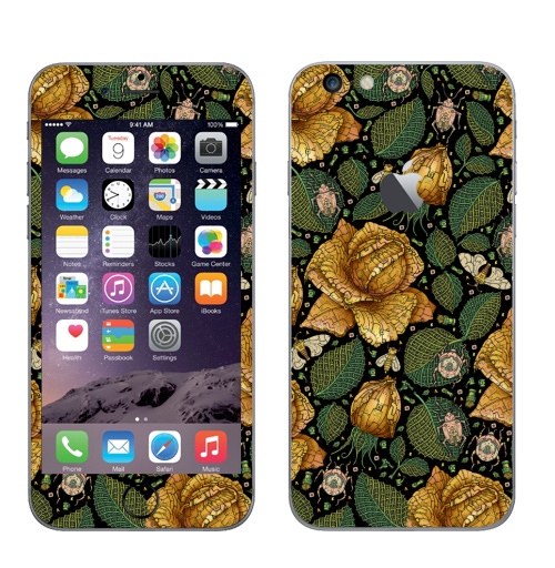 Наклейка на Телефон Apple iPhone 6 plus с яблоком Fantastic flower,  купить в Москве – интернет-магазин Allskins, зеленый, желтый, Цветочек, цвет, цветы, фантазия, фантастика, иллюстация
