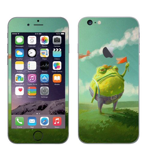 Наклейка на Телефон Apple iPhone 6 plus с яблоком Мистер Жаба,  купить в Москве – интернет-магазин Allskins, милые животные, небо, цвет, детские, лягушка