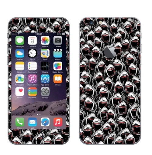 Наклейка на Телефон Apple iPhone 6 plus с яблоком Много акул,  купить в Москве – интернет-магазин Allskins, зубастик, хэллоуин, паттерн, акула, рыба, хищник, морская, океаны, клыки