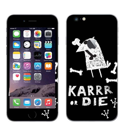 Наклейка на Телефон Apple iPhone 6 plus с яблоком Deadcrow,  купить в Москве – интернет-магазин Allskins, надписи, графика, ворона, кости, птицы, скелет, хэллоуин, череп, черно-белое, черный, надписи на английском, 300 Лучших работ