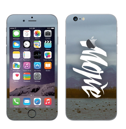 Наклейка на Телефон Apple iPhone 6 plus с яблоком Море леттеринг,  купить в Москве – интернет-магазин Allskins, черно-белое, леттериннг, надписи, морская, каллиграфия