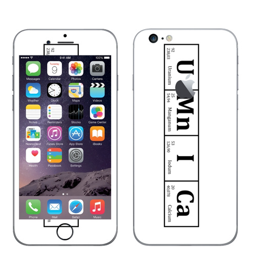 Наклейка на Телефон Apple iPhone 6 plus с яблоком УМНИЦА,  купить в Москве – интернет-магазин Allskins, знаювсе, химия, ученый, абитуриент, студент, ученик, умник, умница, элемент, таблицаменделеева, химик, черно-белое