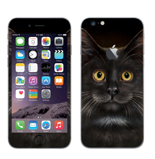 Наклейка на Телефон Apple iPhone 6 plus с яблоком Желтоглазый кот,  купить в Москве – интернет-магазин Allskins, милые животные, животные, усы, кошка, глаз