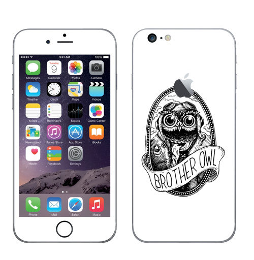 Наклейка на Телефон Apple iPhone 6 plus с яблоком Брат Сова,  купить в Москве – интернет-магазин Allskins, графика, брат, братишки, сова, самолет