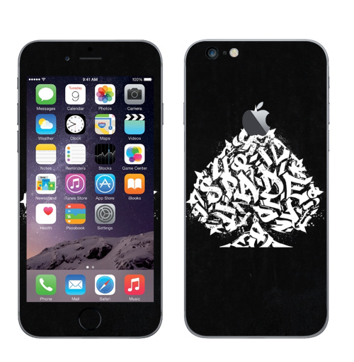Наклейка на Телефон Apple iPhone 6 plus с яблоком Spade,  купить в Москве – интернет-магазин Allskins, черно-белое, граффити, черное и белое