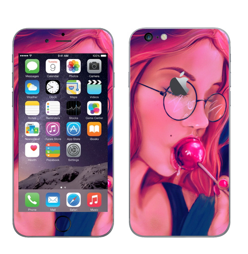Наклейка на Телефон Apple iPhone 6 plus с яблоком Девушка с чупачупсом,  купить в Москве – интернет-магазин Allskins, девушка, чупачупс, конфетти, розовый, молодость