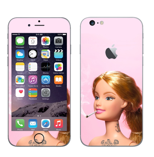 Наклейка на Телефон Apple iPhone 6 plus с яблоком Барби повзрослела,  купить в Москве – интернет-магазин Allskins, прикол, барби, кукла, девушка, розовый, татуировки