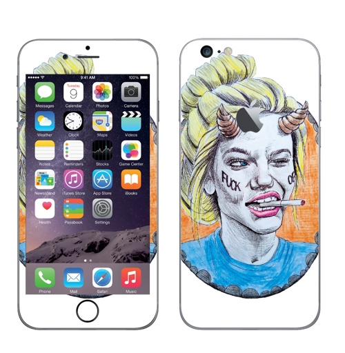 Наклейка на Телефон Apple iPhone 6 plus с яблоком Фак оф,  купить в Москве – интернет-магазин Allskins, хуйня, красота, рогатый, графика, портреты, брутально, девушка