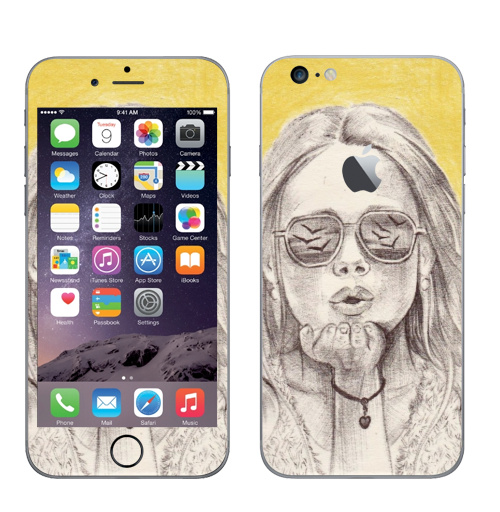 Наклейка на Телефон Apple iPhone 6 plus с яблоком Жёлтый воздушный поцелуй,  купить в Москве – интернет-магазин Allskins, лето, графика, желтый, воздушный_поцелуй, поцелуй, девушка