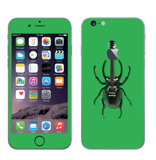 Наклейка на Телефон Apple iPhone 6 plus с яблоком Музыка насекомых,  купить в Москве – интернет-магазин Allskins, жук, насекомые, гитара, зеленый, музыка, природа, поп-арт, сюрреализм