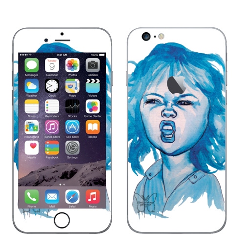 Наклейка на Телефон Apple iPhone 6 plus с яблоком Трээээш,  купить в Москве – интернет-магазин Allskins, синий, акварель, ребенок, девушка, эмоция, хардкор