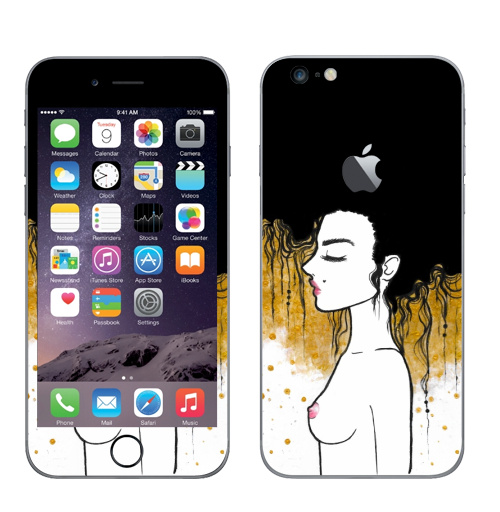 Наклейка на Телефон Apple iPhone 6 plus с яблоком Золото,  купить в Москве – интернет-магазин Allskins, золото, ЗОЛОТОЙ, нюд, эротика, девушка, красный, красота, красавица, рисунки, климт