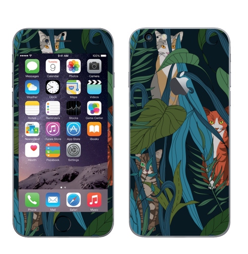Наклейка на Телефон Apple iPhone 6 plus с яблоком ПРЯТКИ,  купить в Москве – интернет-магазин Allskins, рыжая, кошка, природа, листья, модерн, паттерн