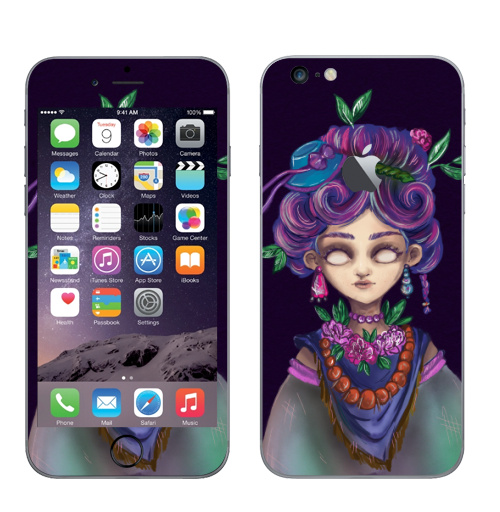 Наклейка на Телефон Apple iPhone 6 plus с яблоком Шаманка в цветах,  купить в Москве – интернет-магазин Allskins, лес, магия, духи, графика
