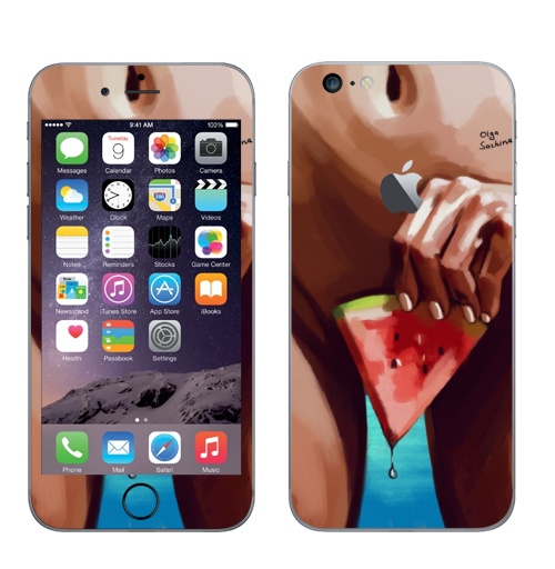 Наклейка на Телефон Apple iPhone 6 plus с яблоком Сочное лето,  купить в Москве – интернет-магазин Allskins, секс, лето, морская, арбуз, сочно, яркий