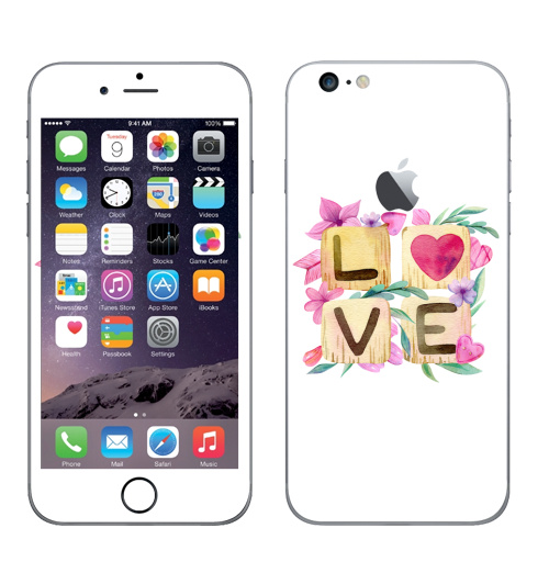 Наклейка на Телефон Apple iPhone 6 plus с яблоком Любовь в квадрате,  купить в Москве – интернет-магазин Allskins, иллюстация, акварель, розовый, охра, сердце, любовь, день_святого_валентина