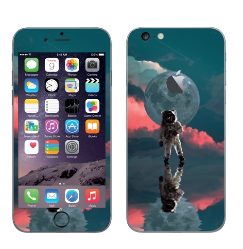 Наклейка на Телефон Apple iPhone 6 plus с яблоком Я один,  купить в Москве – интернет-магазин Allskins, космос, космонавтика, одиночество, луна, небо