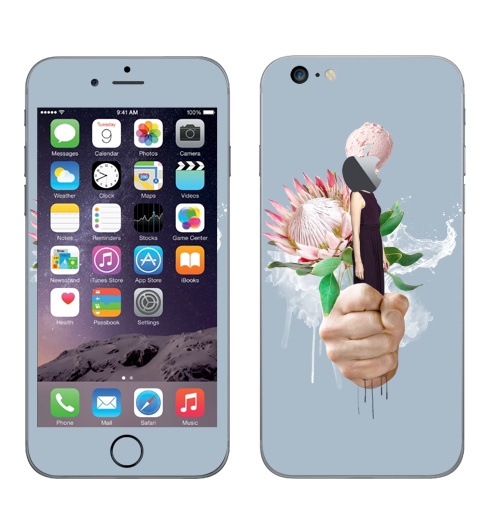 Наклейка на Телефон Apple iPhone 6 plus с яблоком Пастельный букет,  купить в Москве – интернет-магазин Allskins, букет, цветы, девушка, мороженое, акварель, белый, вода, нежно, пастельный, психоделичный