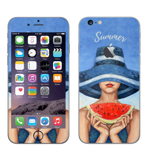 Наклейка на Телефон Apple iPhone 6 plus с яблоком Предвкушение,  купить в Москве – интернет-магазин Allskins, девушка, шляпа, арбуз, морская, дама, масляная, мазки, картины, яркий