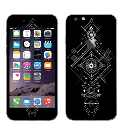 Наклейка на Телефон Apple iPhone 6 plus с яблоком Мистическая геометрия,  купить в Москве – интернет-магазин Allskins, монохром, мистический, геометрический, геометрия, фигуры