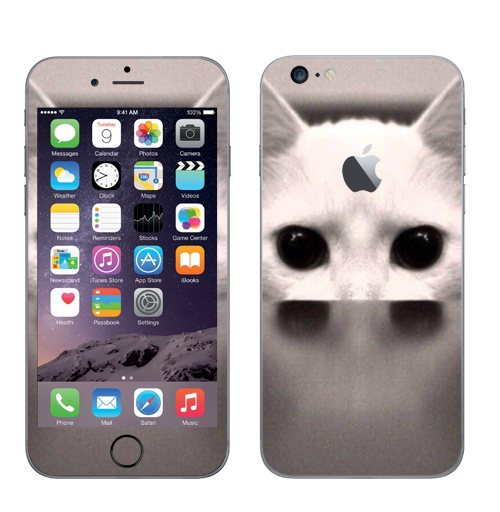 Наклейка на Телефон Apple iPhone 6 plus с яблоком Сквозь...,  купить в Москве – интернет-магазин Allskins, черно-белый, киса, кошка, глаз, фотография
