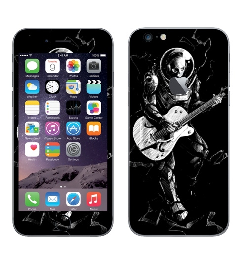 Наклейка на Телефон Apple iPhone 6 plus с яблоком Космический бард,  купить в Москве – интернет-магазин Allskins, скелет, космос, гитара, темнота, шлем