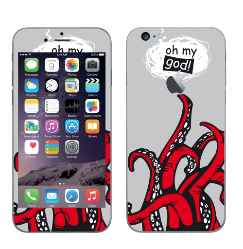 Наклейка на Телефон Apple iPhone 6 plus с яблоком Oh my god ? ! ...,  купить в Москве – интернет-магазин Allskins, ангел и дьявол, Япония, шнурки, чужие, хэллоуин, монстры, 300 Лучших работ