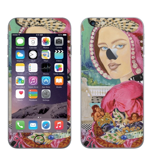 Наклейка на Телефон Apple iPhone 6 plus с яблоком Ренессанс весна.,  купить в Москве – интернет-магазин Allskins, классика, весна, ренессанс, узор, девушка, бирюзовый, розовыйвый, коллаж, италия