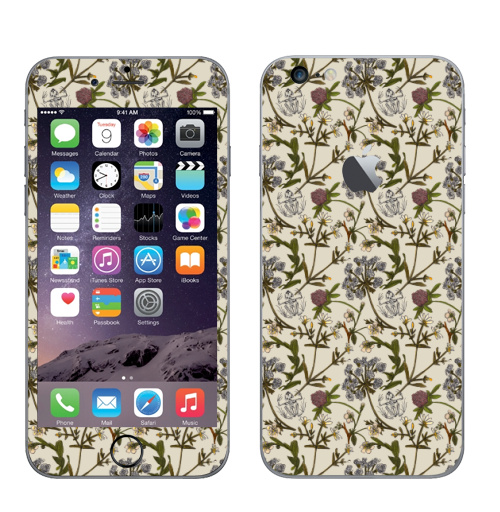 Наклейка на Телефон Apple iPhone 6 plus с яблоком Скелет лягушки и клевер,  купить в Москве – интернет-магазин Allskins, ботаника, лягушка, магия, цветы