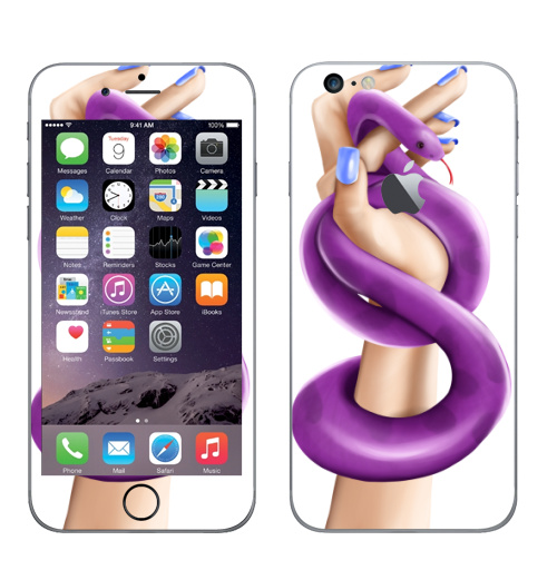 Наклейка на Телефон Apple iPhone 6 plus с яблоком Змея фуксия в женской власти,  купить в Москве – интернет-магазин Allskins, девушка, руки, фиолетовый, фуксия, нежно, хэллоуин, змея