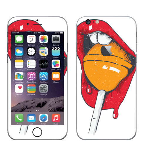 Наклейка на Телефон Apple iPhone 6 plus с яблоком Чупа,  купить в Москве – интернет-магазин Allskins, стритарт, чупачупс, иллюстрацияпринт, конфеты, лицо, соблазнение, красный, рисунки, сладости, дерзкий, панк, стрит, скейтерская