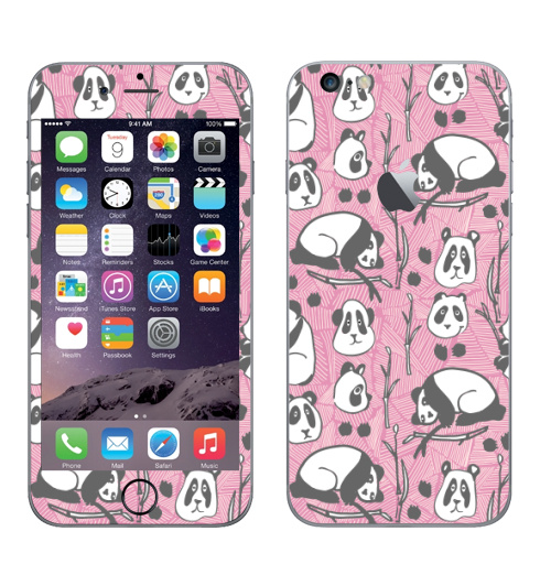 Наклейка на Телефон Apple iPhone 6 plus с яблоком Панда на розовом,  купить в Москве – интернет-магазин Allskins, поп-арт, животное, искусство, художественное произведение, азия, ребенок, паттерн, бамбук, медведь, красота, черный, мультфильмы, персонажи, Китай, комический, мило, рисунки, ткань, забавный