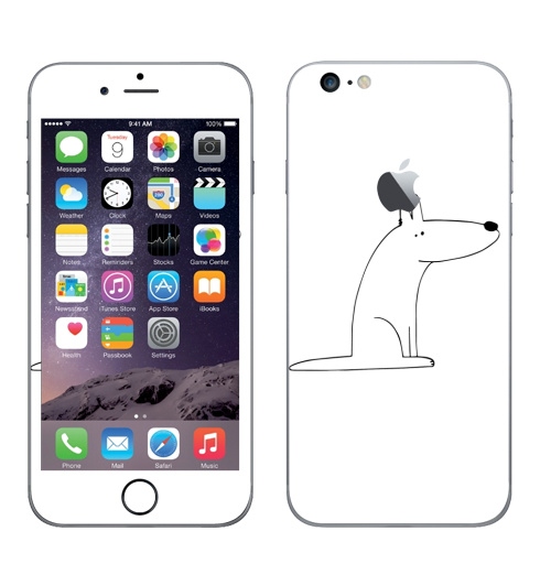 Наклейка на Телефон Apple iPhone 6 plus с яблоком Собака сидит,  купить в Москве – интернет-магазин Allskins, собакаулыбака, собаки, волк, линейное, графика, белаясобака, животное, Смотрящий, природа, лаконичное, персонажи, детские, мужские, ветеринар