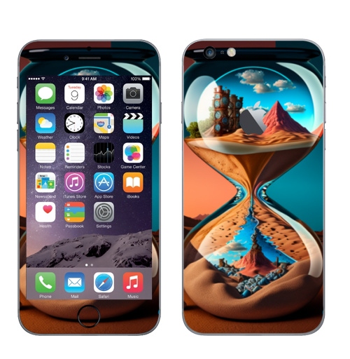 Наклейка на Телефон Apple iPhone 6 plus с яблоком Психологическая насыщенность игрушечных песочных часов,  купить в Москве – интернет-магазин Allskins, стритарт, песочные часы, читатель