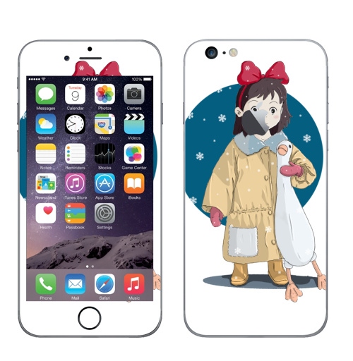 Наклейка на Телефон Apple iPhone 6 plus с яблоком Ребенок и гусь,  купить в Москве – интернет-магазин Allskins, детские, бант, снег, ребенок, игрушки, мило, мультфильмы, читатель