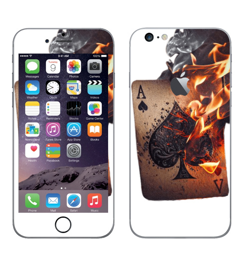 Наклейка на Телефон Apple iPhone 6 plus с яблоком Кинематографический снимок горящей игральной карты,  купить в Москве – интернет-магазин Allskins, карты, читатель, пика, туз, горящая