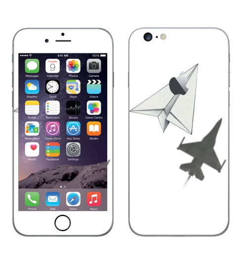 Наклейка на Телефон Apple iPhone 6 plus с яблоком Тень самолета,  купить в Москве – интернет-магазин Allskins, военные, дизайнер, идея, техника, небо, бумага, концепт, скорость, мечта, полёт, бумажный, набросок, карандаш, иллюстрации, тень, самолет