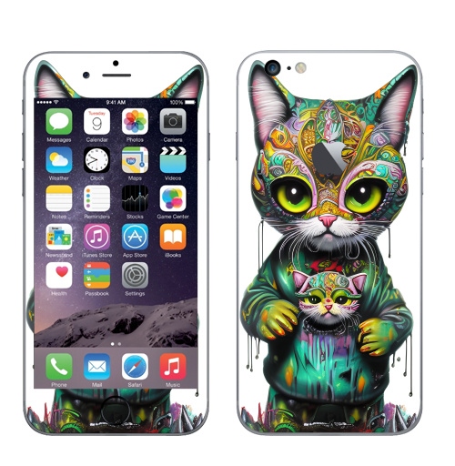 Наклейка на Телефон Apple iPhone 6 plus с яблоком Милый котенок в стрит арте,  купить в Москве – интернет-магазин Allskins, стритарт, котята, кошка, краски, детские