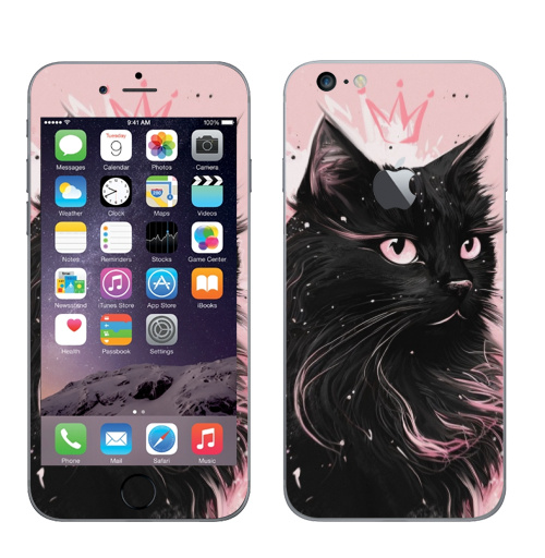 Наклейка на Телефон Apple iPhone 6 plus с яблоком Властительница мурлыканья,  купить в Москве – интернет-магазин Allskins, сарказм, кошка, корона, королева, черный, кота, пушистая, розовый