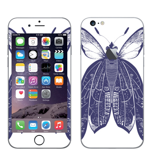 Наклейка на Телефон Apple iPhone 6 plus с яблоком Мотыль,  купить в Москве – интернет-магазин Allskins, бабочки, череп