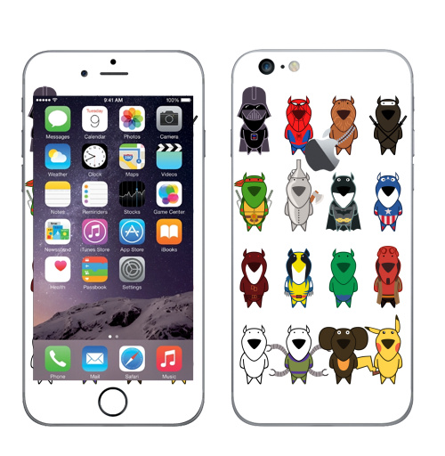 Наклейка на Телефон Apple iPhone 6 plus с яблоком My heroes,  купить в Москве – интернет-магазин Allskins, детские, человек паук, супермен, Рафаэль, расамаха, ниндзя, капитан америка, железный дровосек, дартаньян, дардэвил