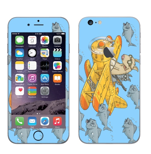 Наклейка на Телефон Apple iPhone 6 plus с яблоком Мэт и Шитцу на охоте,  купить в Москве – интернет-магазин Allskins, милые животные, желтый, мужик, дробовик, военные, охота, кошка, рыба, животные, голубой