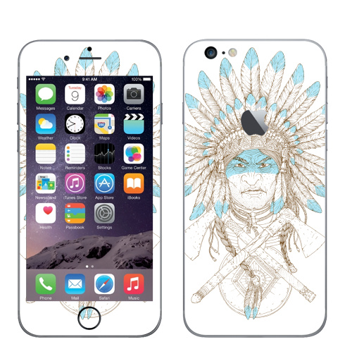 Наклейка на Телефон Apple iPhone 6 plus с яблоком Томагавк войны,  купить в Москве – интернет-магазин Allskins, белый, мужик, военные, топор, индеец, голубой, 300 Лучших работ