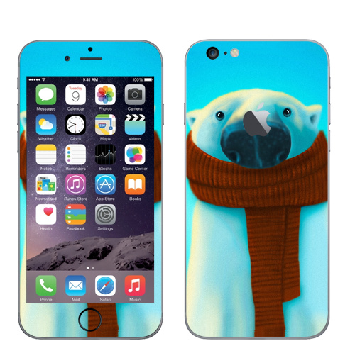 Наклейка на Телефон Apple iPhone 6 plus с яблоком Михаил Белошубов,  купить в Москве – интернет-магазин Allskins, крутые животные, зима, медведь, шарф, детские, 300 Лучших работ, милые животные