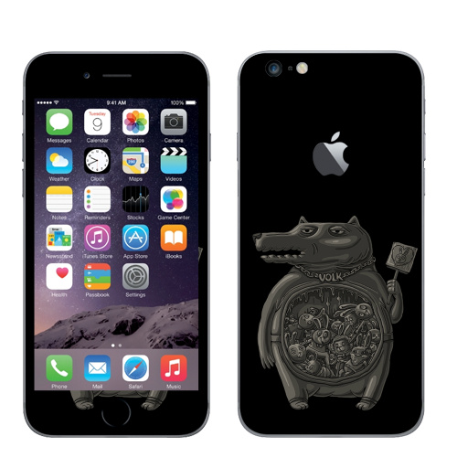 Наклейка на Телефон Apple iPhone 6 plus с яблоком Волк,  купить в Москве – интернет-магазин Allskins, крутые животные, заяц, животные, волк, собаки, пузо, живот, мужик