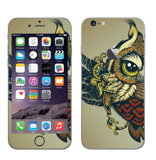 Наклейка на Телефон Apple iPhone 6 plus с яблоком Совуха,  купить в Москве – интернет-магазин Allskins, милые животные, 300 Лучших работ, сова, птицы, королева, цвет